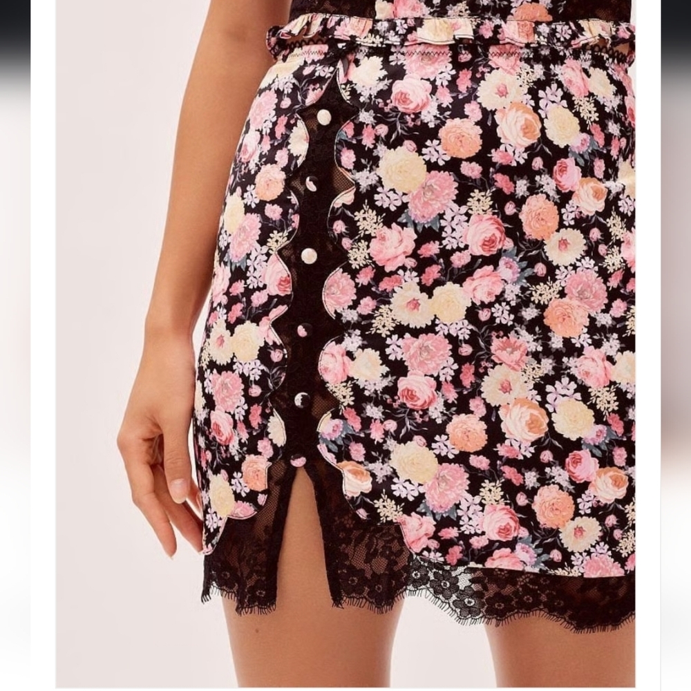 For Love And Lemons Black Floral Lace Skirt